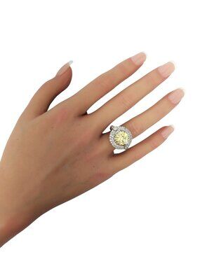 Judith Ripka Sterling Silver Canary Crystal Halo CZ Ring Size 6 #23902